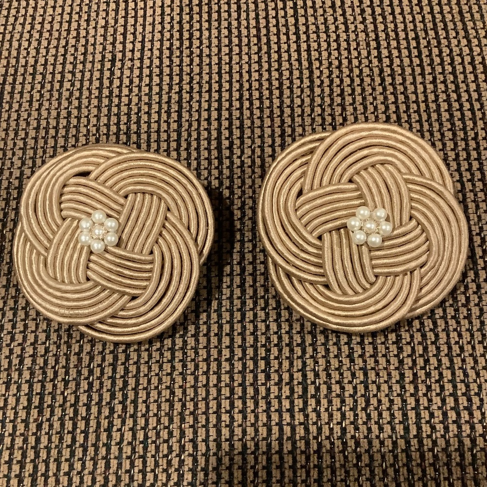 Curtain clip tie backs Pair 5” Latte Tan  Faux Pearl centers